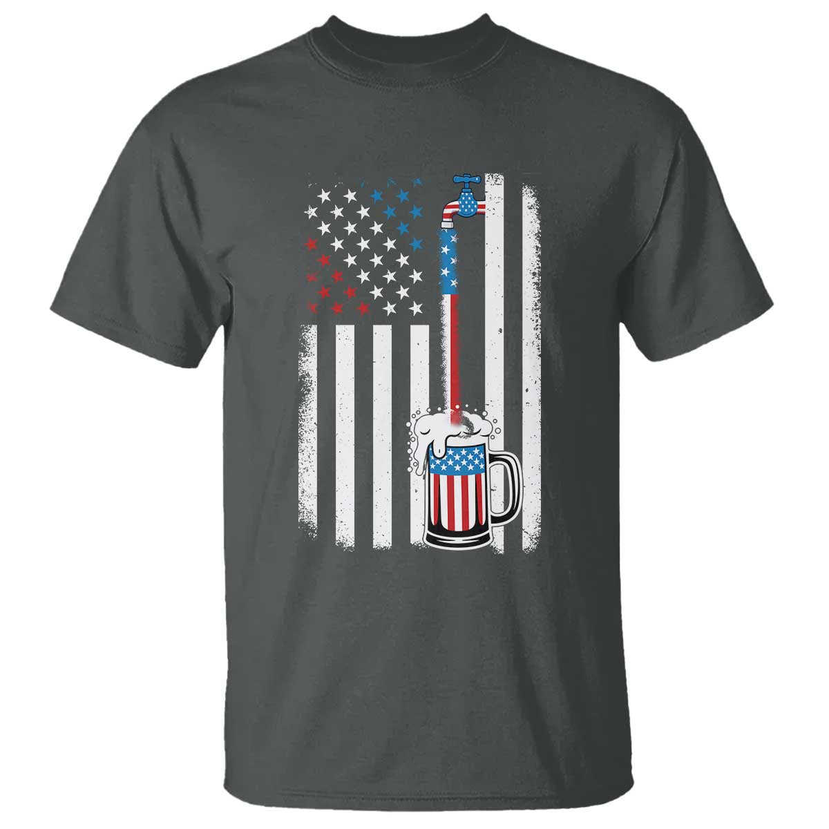 Funny Pouring Beer American Flag 4th Of July Craft Brewery T Shirt TS11 Dark Heather Print Your Wear