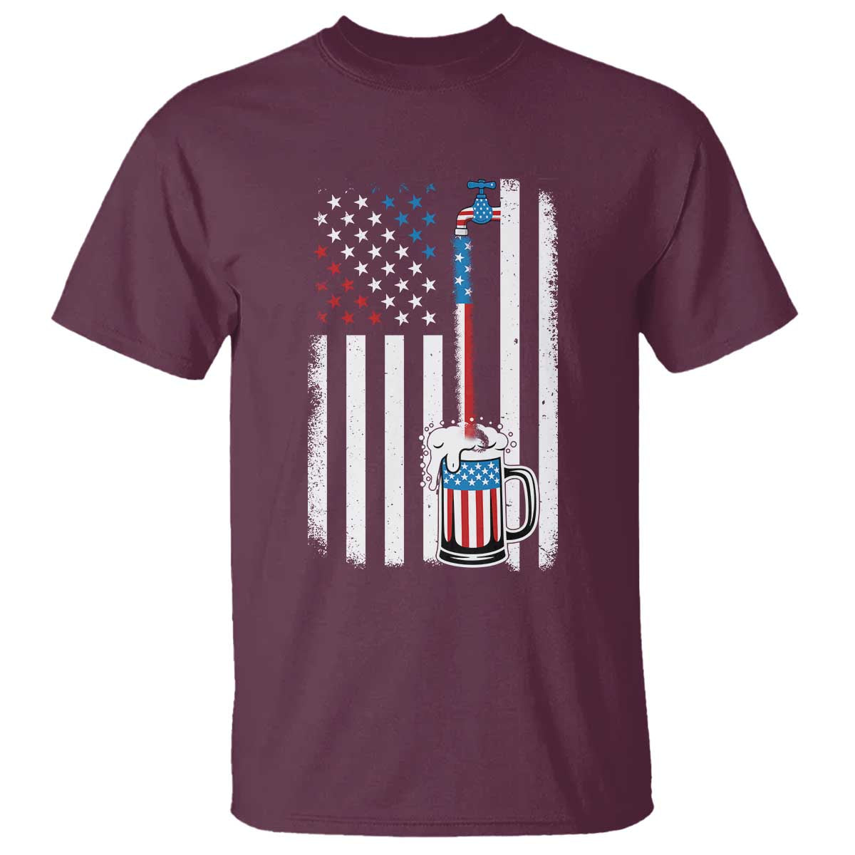 Funny Pouring Beer American Flag 4th Of July Craft Brewery T Shirt TS11 Maroon Print Your Wear