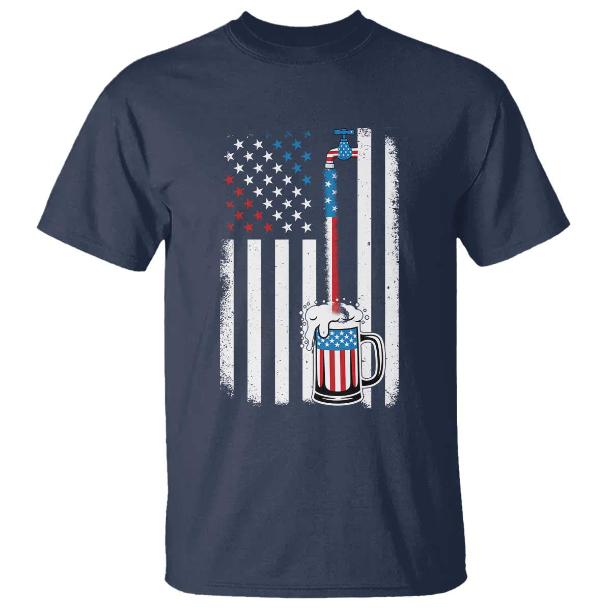 Funny Pouring Beer American Flag 4th Of July Craft Brewery T Shirt TS11 Navy Print Your Wear