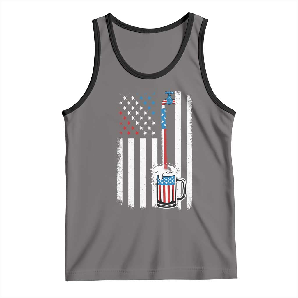 Funny Pouring Beer American Flag 4th Of July Craft Brewery Tank Top TS11 Deep Heather Black Print Your Wear