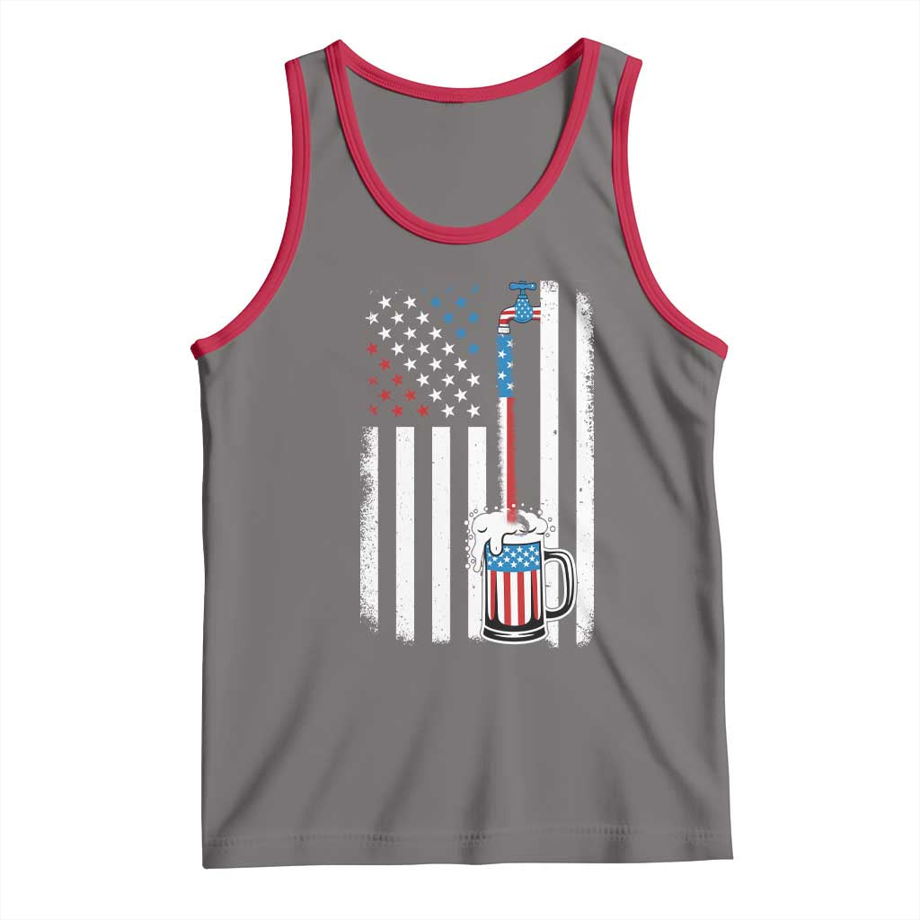 Funny Pouring Beer American Flag 4th Of July Craft Brewery Tank Top TS11 Deep Heather Red Print Your Wear