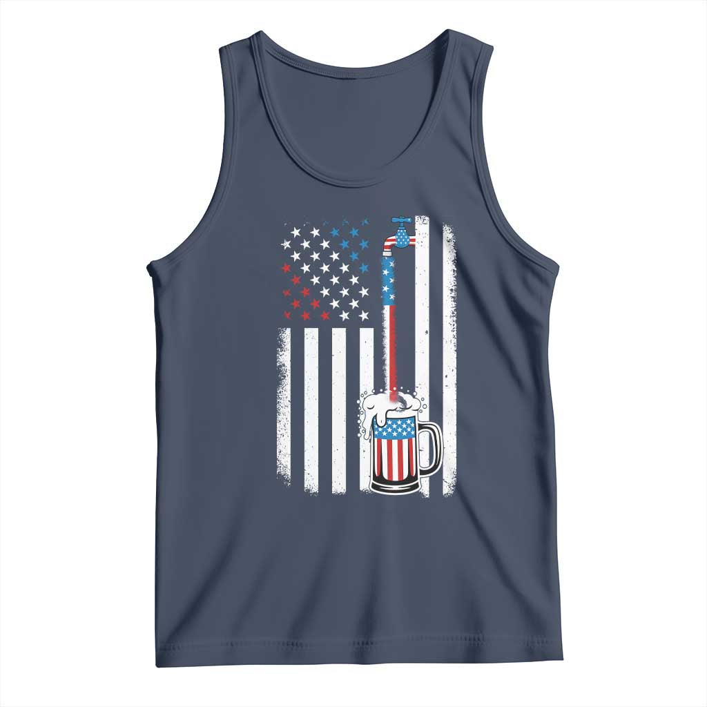 Funny Pouring Beer American Flag 4th Of July Craft Brewery Tank Top TS11 Navy Print Your Wear