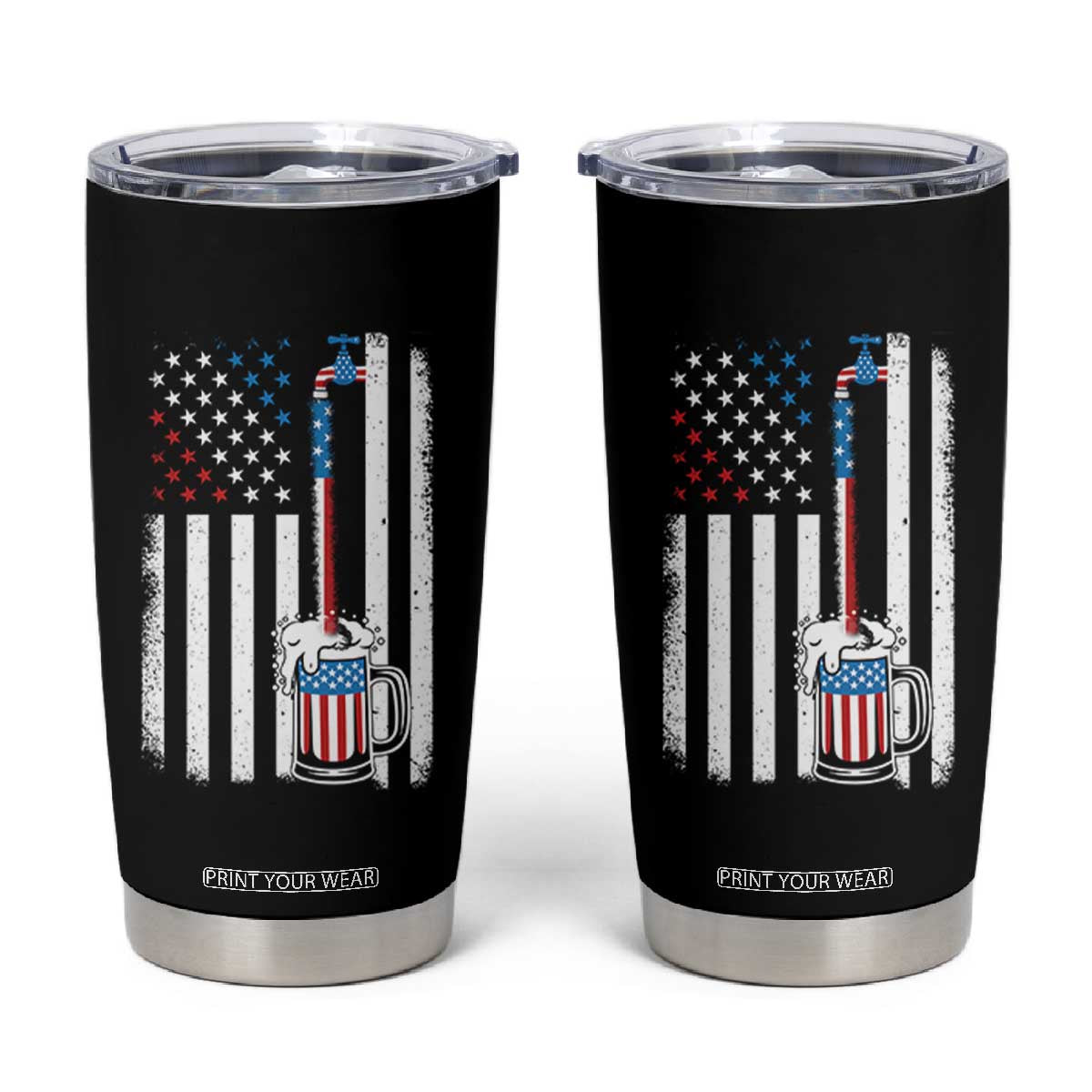 Funny Pouring Beer American Flag 4th Of July Craft Brewery Tumbler Cup TS11 Black Print Your Wear