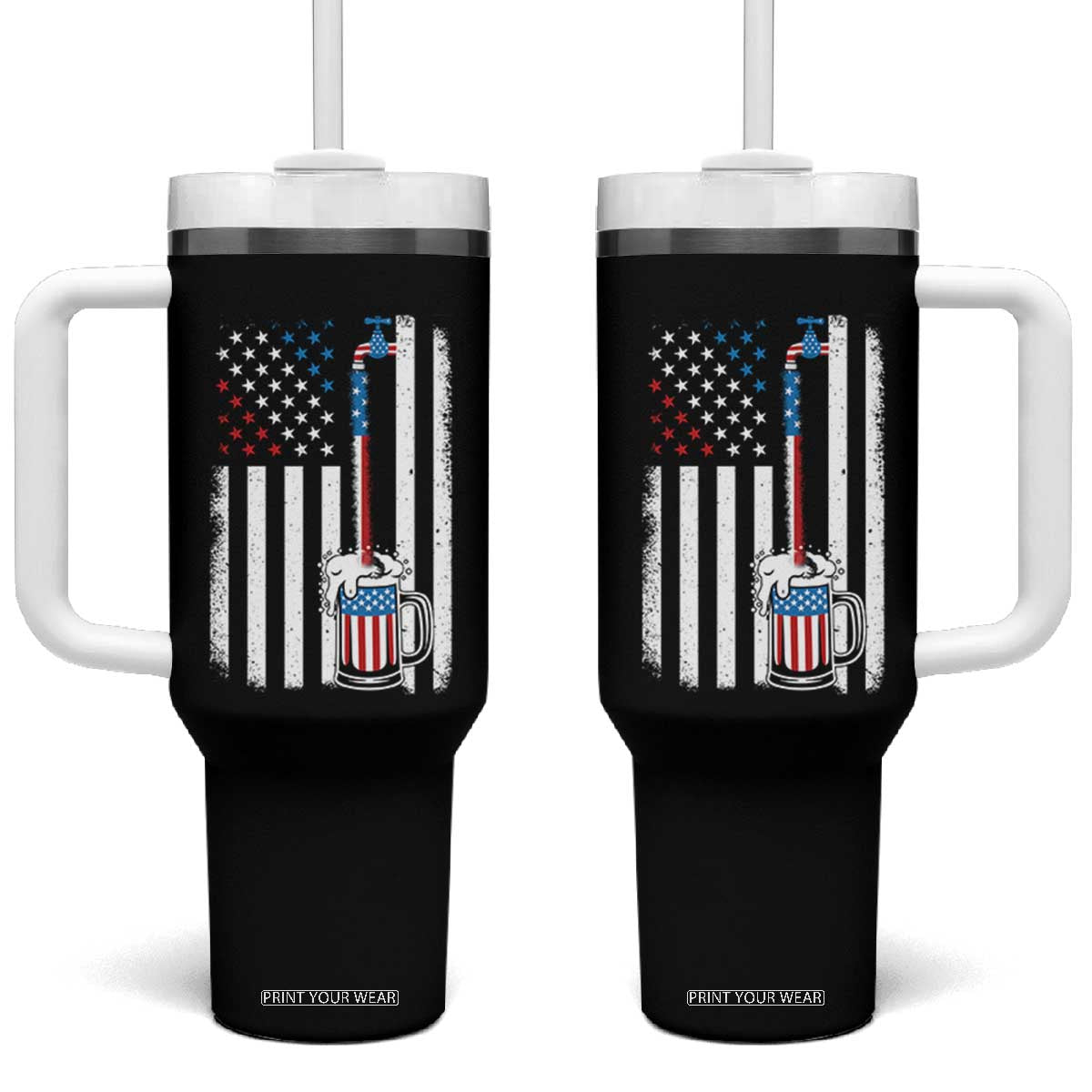 Funny Pouring Beer American Flag 4th Of July Craft Brewery Tumbler With Handle TS11 One Size: 40 oz Black Print Your Wear