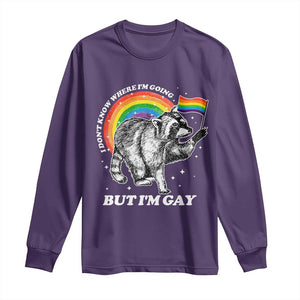 Funny Pride LGBT Racoon Long Sleeve Shirt I Don't Know Where I'm Going But I'm Gay Rainbow TS11 Purple Print Your Wear