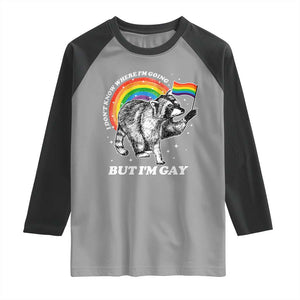 Funny Pride LGBT Racoon Raglan Shirt I Don't Know Where I'm Going But I'm Gay Rainbow TS11 Sport Gray Black Print Your Wear