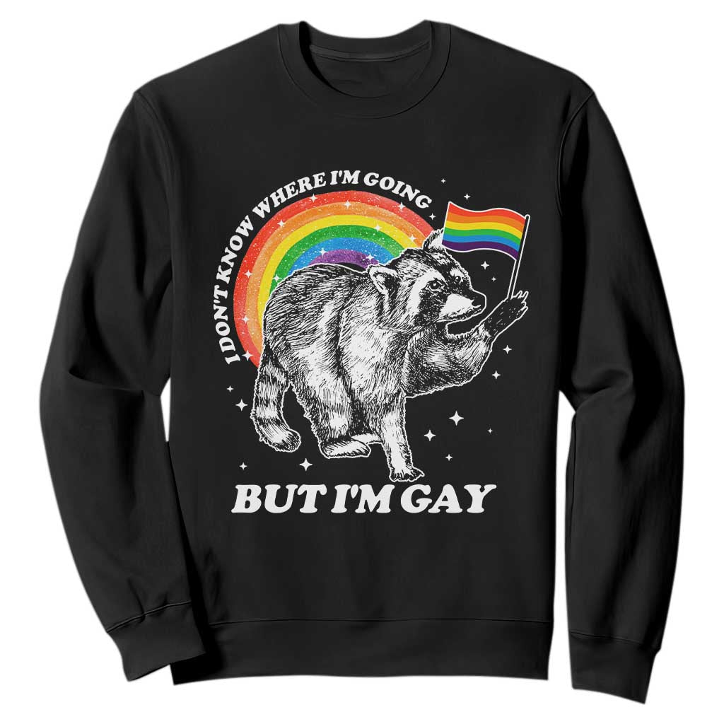 Funny Pride LGBT Racoon Sweatshirt I Don't Know Where I'm Going But I'm Gay Rainbow TS11 Black Print Your Wear