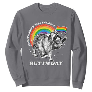 Funny Pride LGBT Racoon Sweatshirt I Don't Know Where I'm Going But I'm Gay Rainbow TS11 Charcoal Print Your Wear