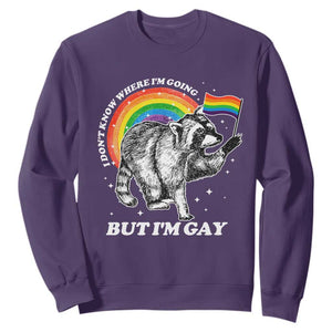 Funny Pride LGBT Racoon Sweatshirt I Don't Know Where I'm Going But I'm Gay Rainbow TS11 Purple Print Your Wear