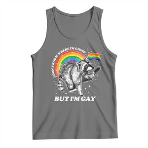 Funny Pride LGBT Racoon Tank Top I Don't Know Where I'm Going But I'm Gay Rainbow TS11 Black Heather Print Your Wear