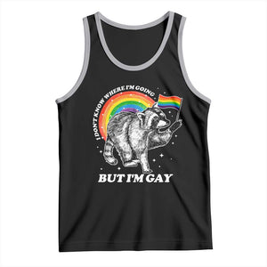 Funny Pride LGBT Racoon Tank Top I Don't Know Where I'm Going But I'm Gay Rainbow TS11 Black Athletic Heather Print Your Wear