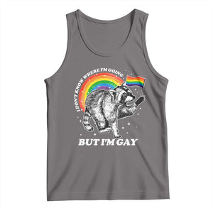 Funny Pride LGBT Racoon Tank Top I Don't Know Where I'm Going But I'm Gay Rainbow TS11 Deep Heather Print Your Wear