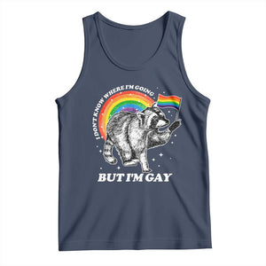 Funny Pride LGBT Racoon Tank Top I Don't Know Where I'm Going But I'm Gay Rainbow TS11 Navy Print Your Wear