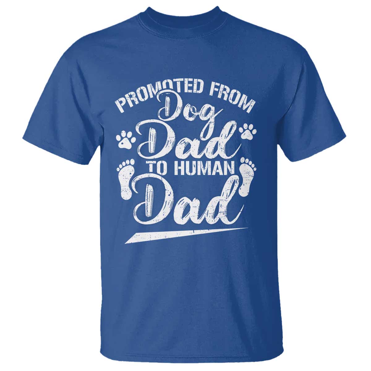 Funny Promoted From Dog Dad To Human Dad T Shirt New Father Paw Father's Day TS11 Royal Blue Print Your Wear