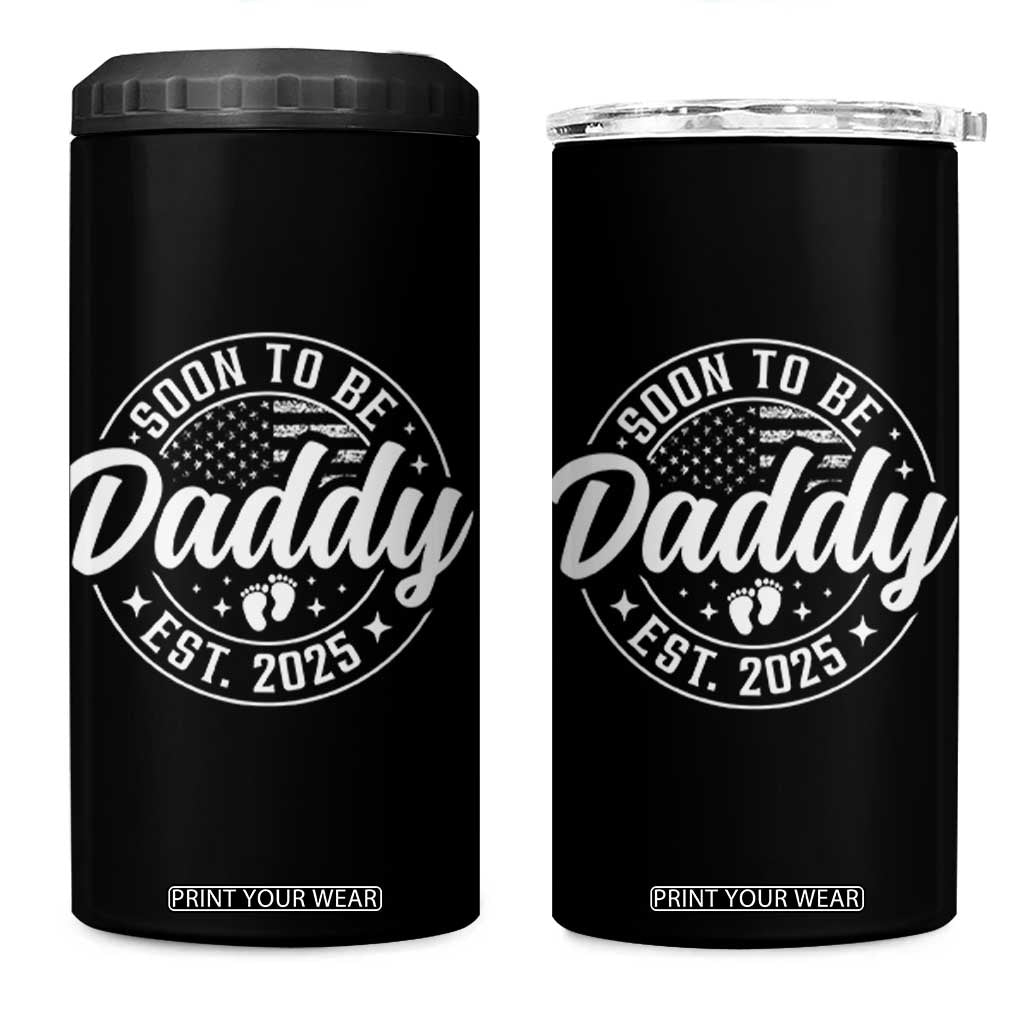 Funny Promoted To Daddy 2025 4 in 1 Can Cooler Tumbler Newborn Vintage American Flag Baby Footprint TS11 One Size: 16 oz Black Print Your Wear