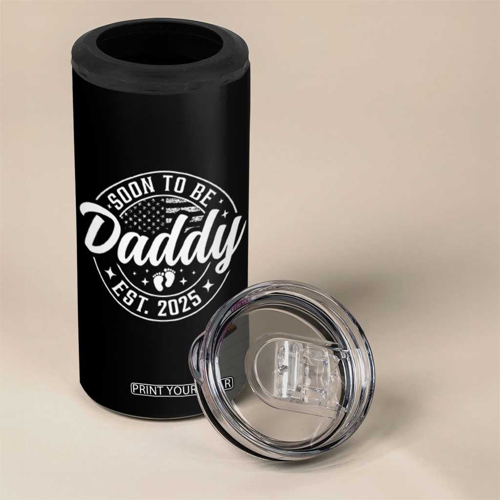 Funny Promoted To Daddy 2025 4 in 1 Can Cooler Tumbler Newborn Vintage American Flag Baby Footprint TS11 Print Your Wear