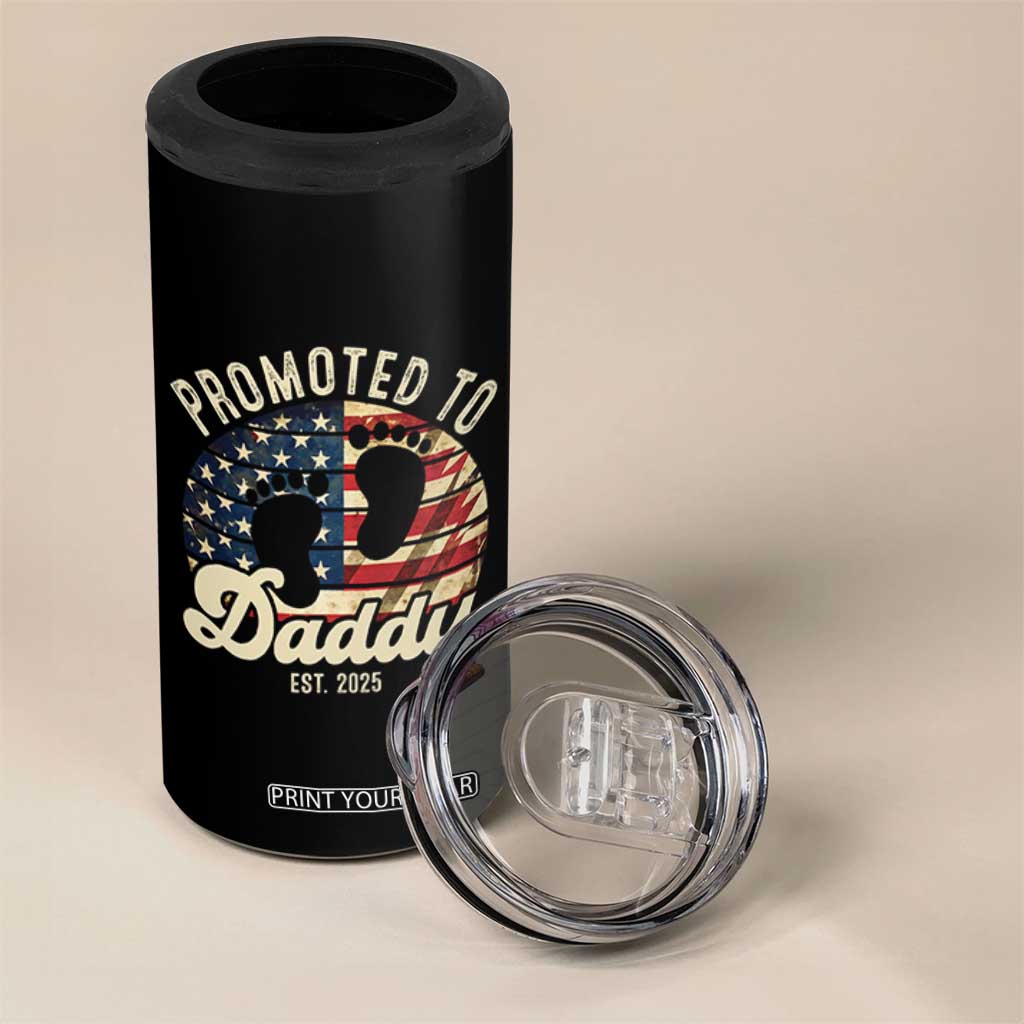 Funny Promoted To Daddy 2025 4 in 1 Can Cooler Tumbler Newborn Vintage American Flag TS11 Print Your Wear