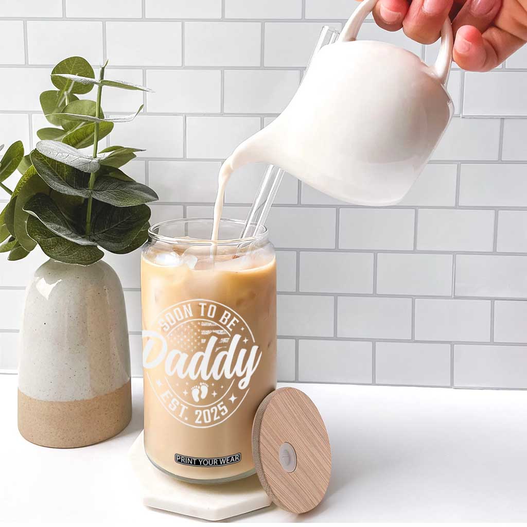 Funny Promoted To Daddy 2025 Glass Can Newborn Vintage American Flag Baby Footprint TS11 Print Your Wear