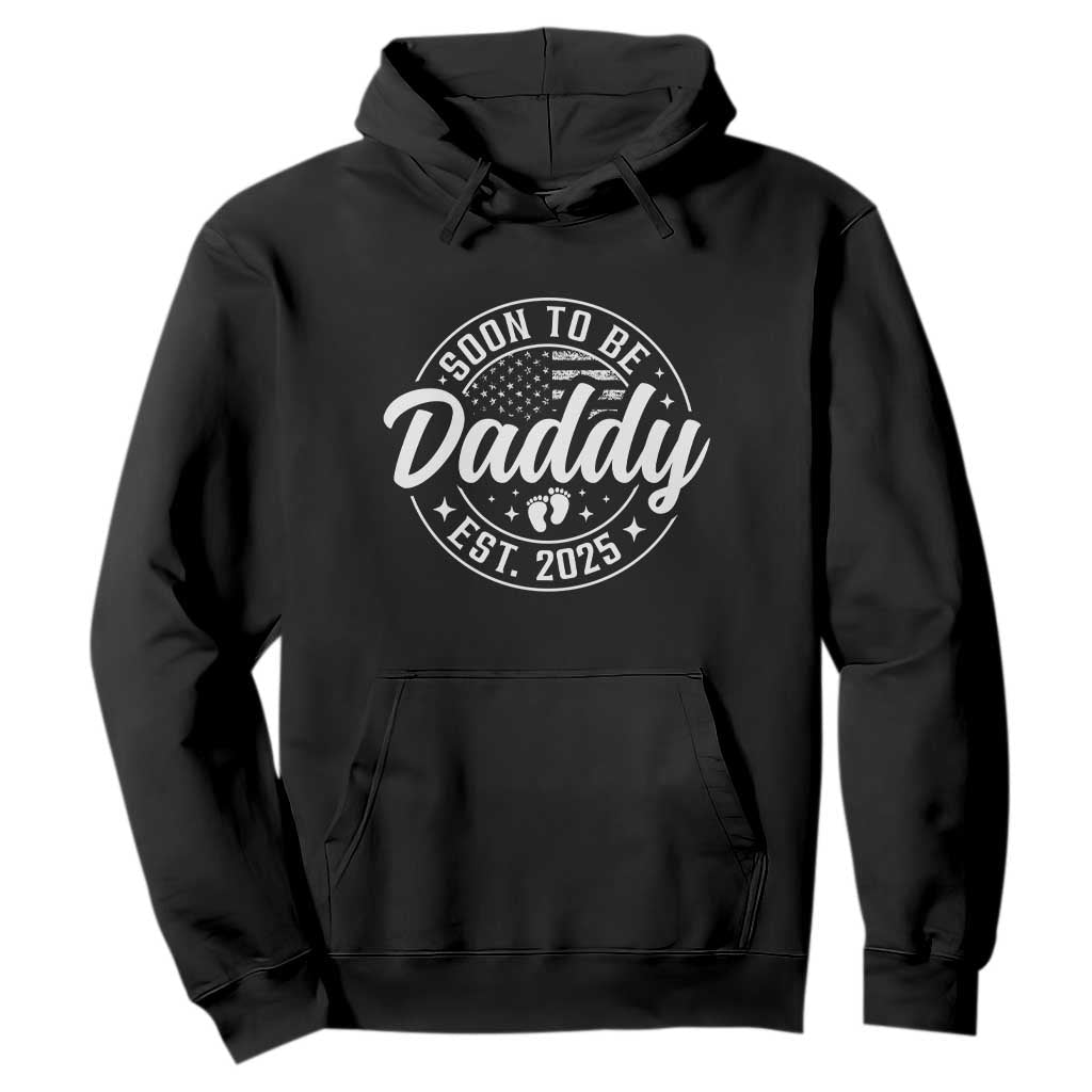 Funny Promoted To Daddy 2025 Hoodie Newborn Vintage American Flag Baby Footprint TS11 Black Print Your Wear