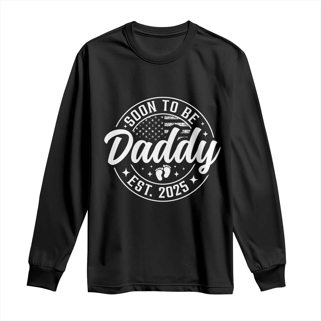 Funny Promoted To Daddy 2025 Long Sleeve Shirt Newborn Vintage American Flag Baby Footprint TS11 Black Print Your Wear