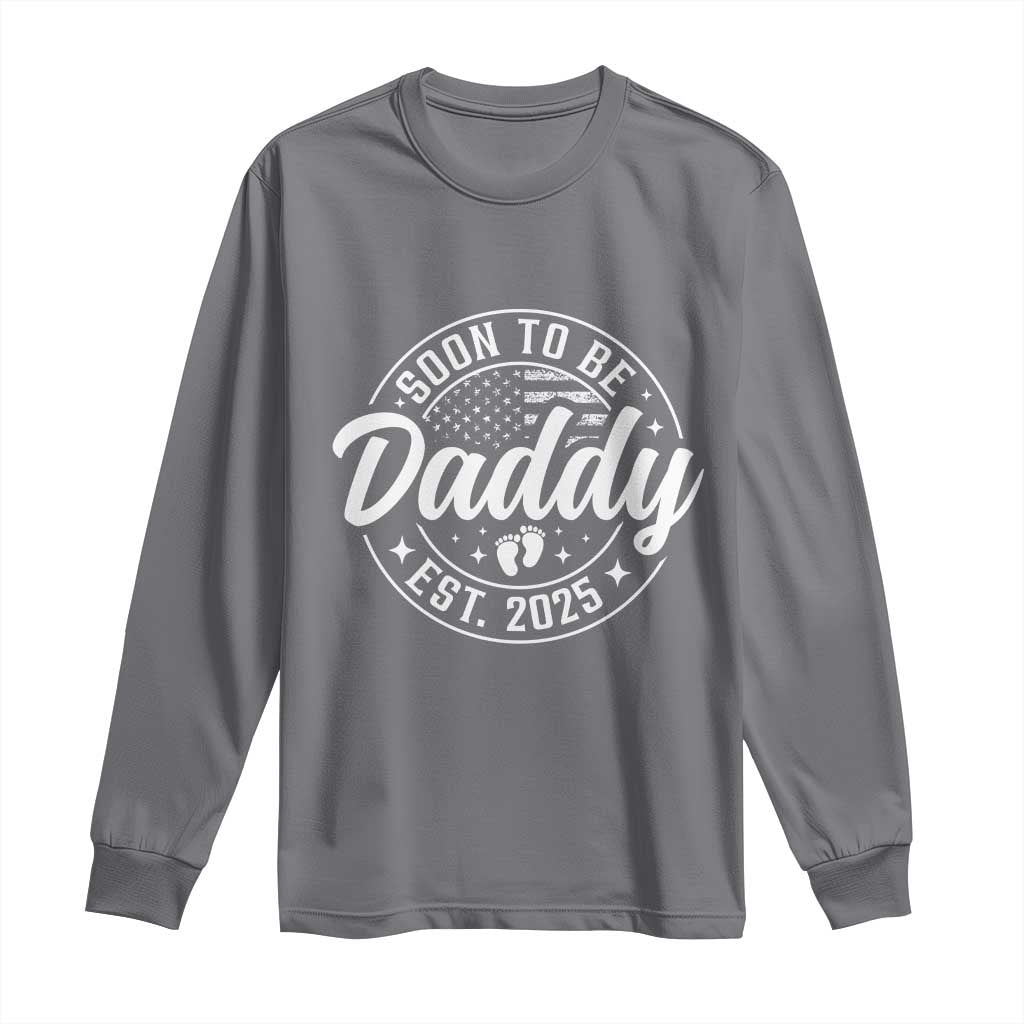 Funny Promoted To Daddy 2025 Long Sleeve Shirt Newborn Vintage American Flag Baby Footprint TS11 Charcoal Print Your Wear