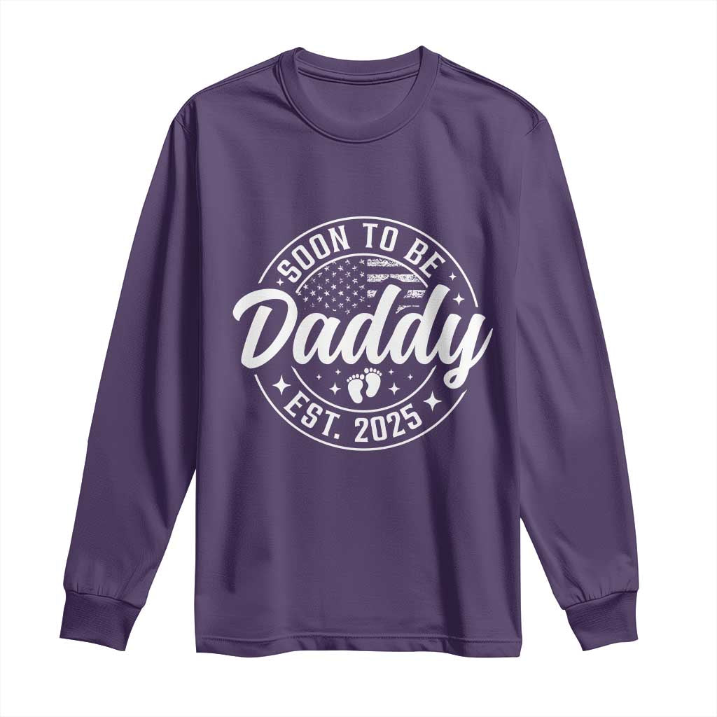Funny Promoted To Daddy 2025 Long Sleeve Shirt Newborn Vintage American Flag Baby Footprint TS11 Purple Print Your Wear