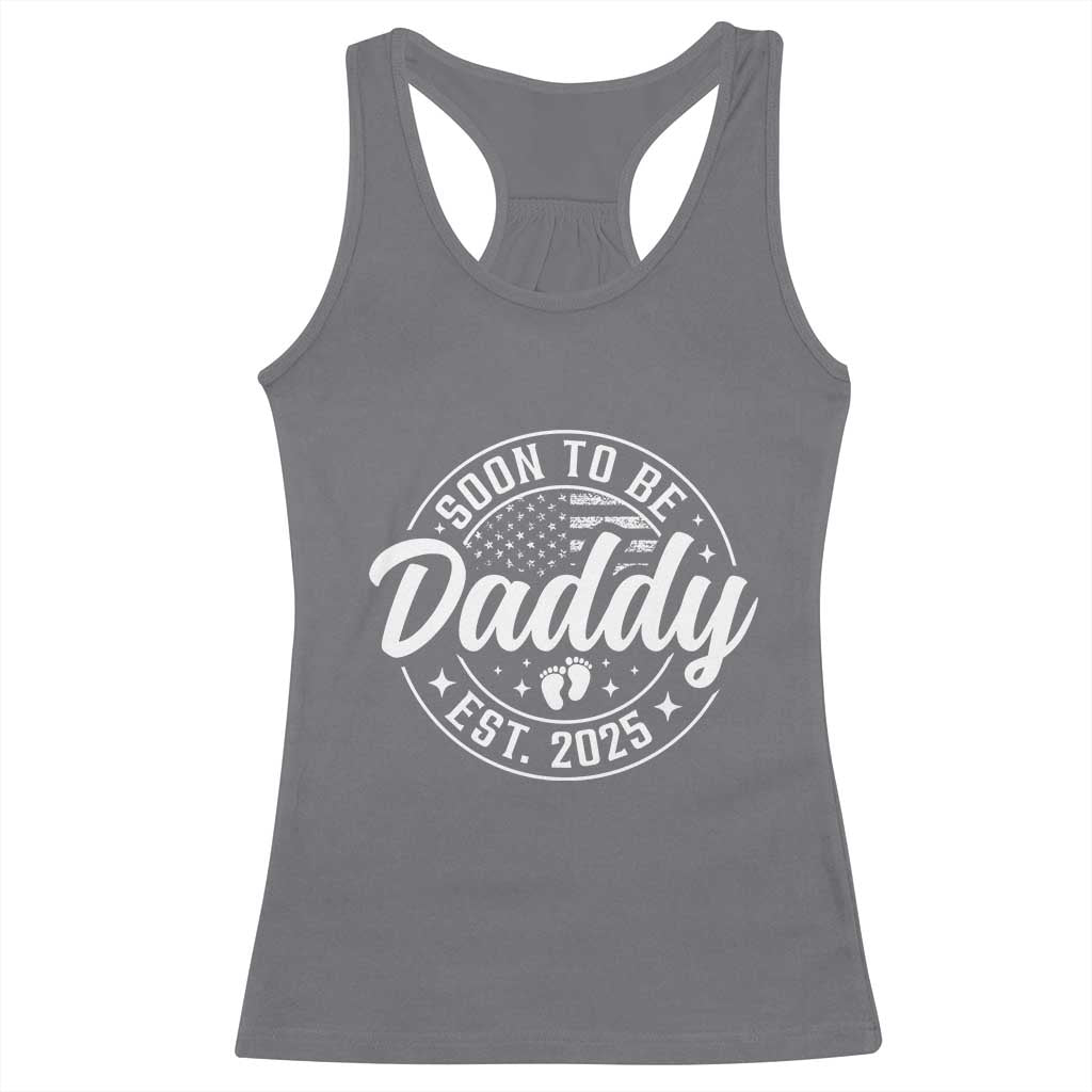 Funny Promoted To Daddy 2025 Racerback Tank Top Newborn Vintage American Flag Baby Footprint TS11 Charcoal Print Your Wear