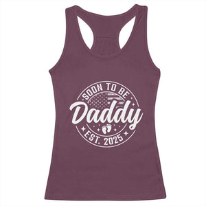 Funny Promoted To Daddy 2025 Racerback Tank Top Newborn Vintage American Flag Baby Footprint TS11 Maroon Print Your Wear
