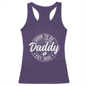 Funny Promoted To Daddy 2025 Racerback Tank Top Newborn Vintage American Flag Baby Footprint TS11 Purple Print Your Wear