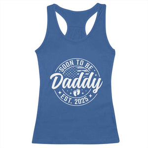 Funny Promoted To Daddy 2025 Racerback Tank Top Newborn Vintage American Flag Baby Footprint TS11 Royal Blue Print Your Wear