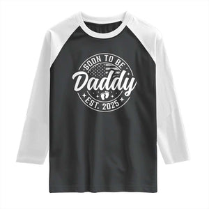 Funny Promoted To Daddy 2025 Raglan Shirt Newborn Vintage American Flag Baby Footprint TS11 Black White Print Your Wear