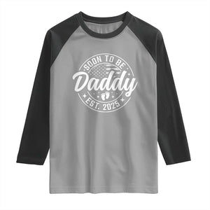 Funny Promoted To Daddy 2025 Raglan Shirt Newborn Vintage American Flag Baby Footprint TS11 Sport Gray Black Print Your Wear
