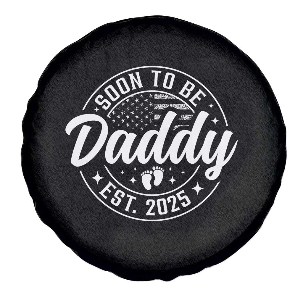 Funny Promoted To Daddy 2025 Spare Tire Cover Newborn Vintage American Flag Baby Footprint TS11 Print Your Wear