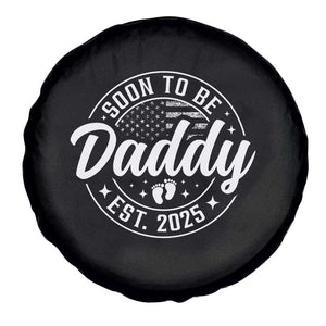 Funny Promoted To Daddy 2025 Spare Tire Cover Newborn Vintage American Flag Baby Footprint TS11 Print Your Wear