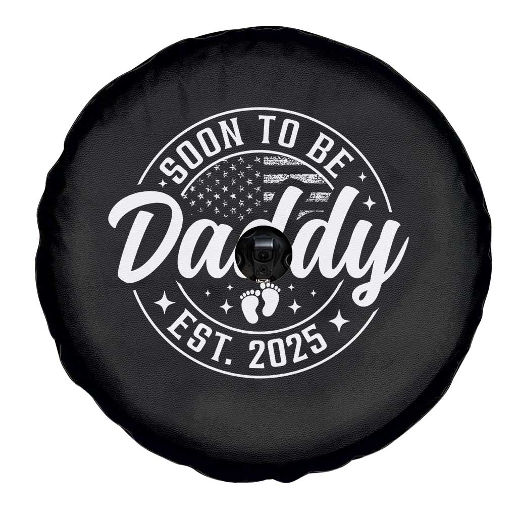 Funny Promoted To Daddy 2025 Spare Tire Cover Newborn Vintage American Flag Baby Footprint TS11 Print Your Wear