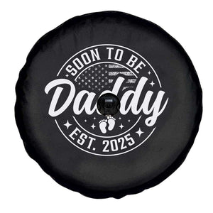 Funny Promoted To Daddy 2025 Spare Tire Cover Newborn Vintage American Flag Baby Footprint TS11 Print Your Wear