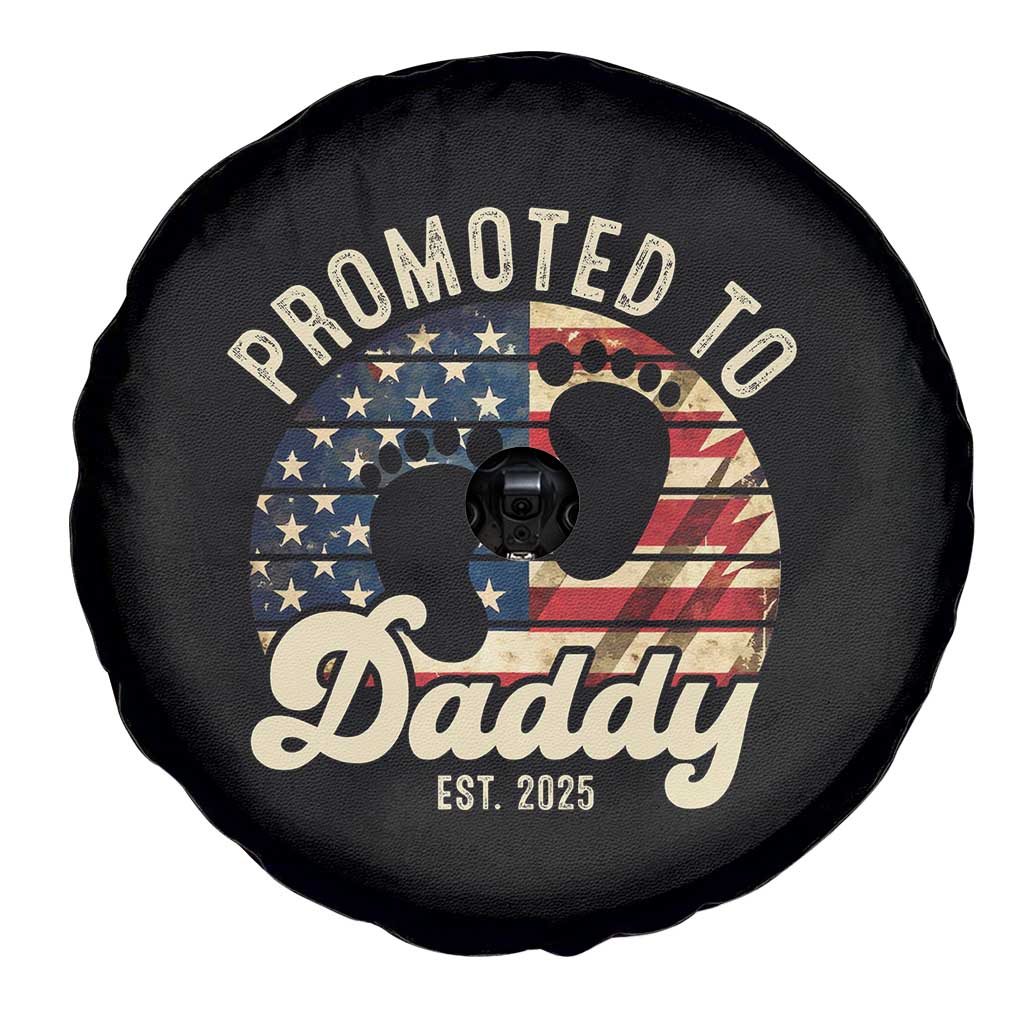 Funny Promoted To Daddy 2025 Spare Tire Cover Newborn Vintage American Flag TS11 Print Your Wear
