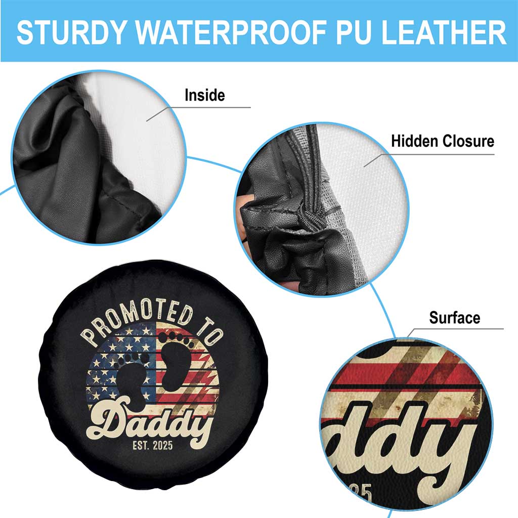 Funny Promoted To Daddy 2025 Spare Tire Cover Newborn Vintage American Flag TS11 Print Your Wear
