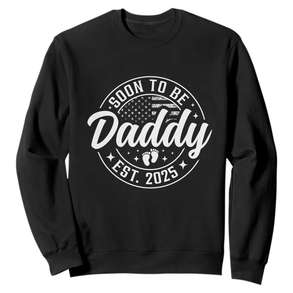 Funny Promoted To Daddy 2025 Sweatshirt Newborn Vintage American Flag Baby Footprint TS11 Black Print Your Wear
