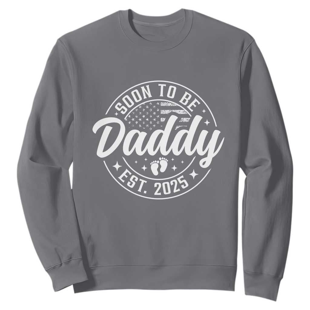 Funny Promoted To Daddy 2025 Sweatshirt Newborn Vintage American Flag Baby Footprint TS11 Charcoal Print Your Wear