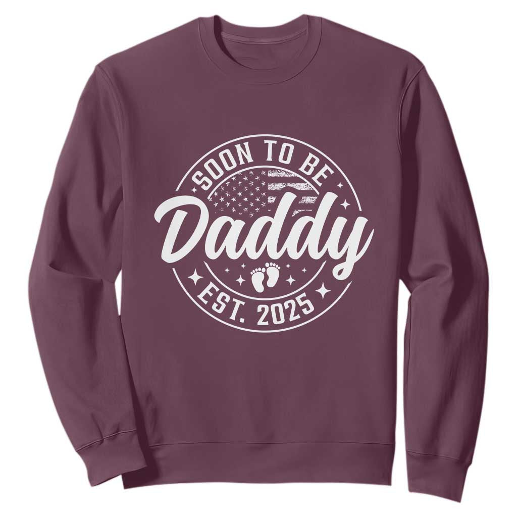 Funny Promoted To Daddy 2025 Sweatshirt Newborn Vintage American Flag Baby Footprint TS11 Maroon Print Your Wear