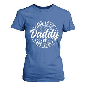 Funny Promoted To Daddy 2025 T Shirt For Women Newborn Vintage American Flag Baby Footprint TS11 Royal Blue Print Your Wear