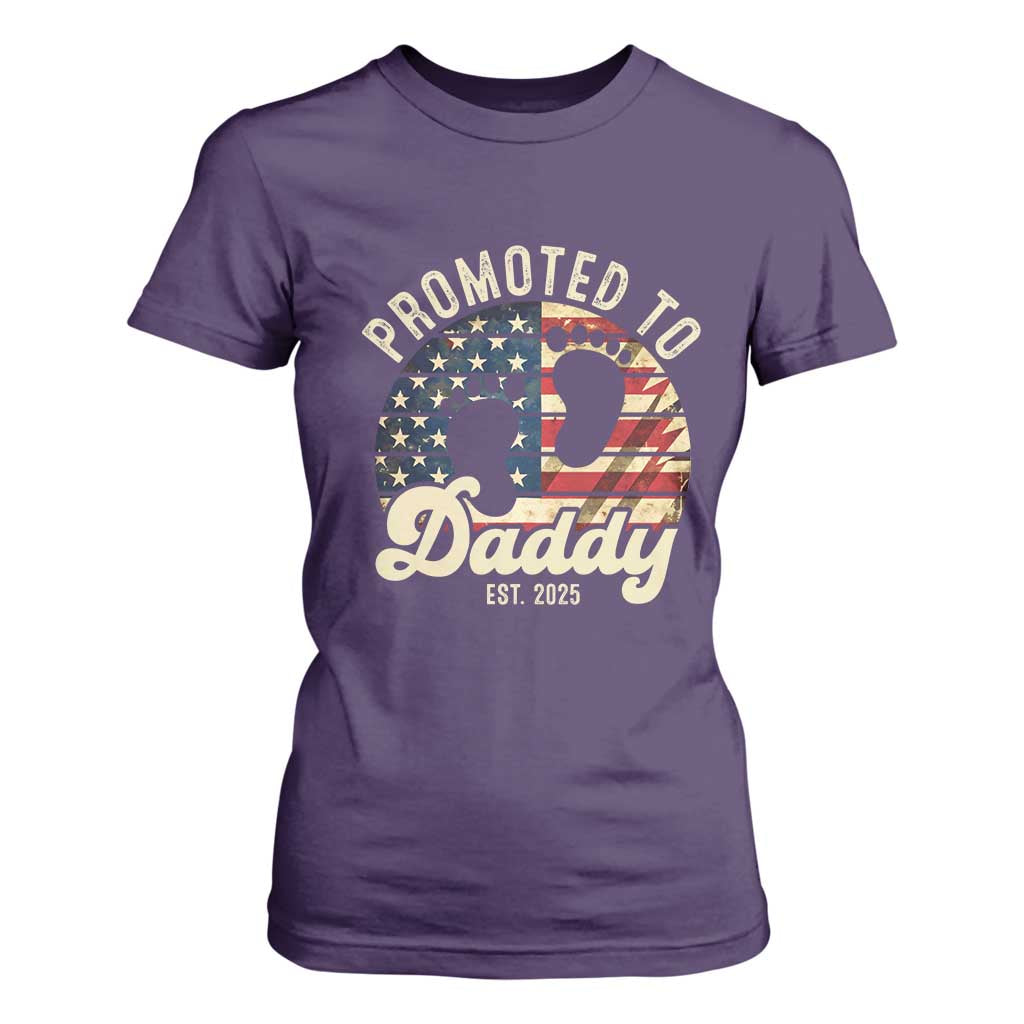 Funny Promoted To Daddy 2025 T Shirt For Women Newborn Vintage American Flag TS11 Purple Print Your Wear