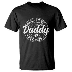 Funny Promoted To Daddy 2025 T Shirt Newborn Vintage American Flag Baby Footprint TS11 Black Print Your Wear