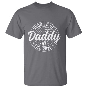 Funny Promoted To Daddy 2025 T Shirt Newborn Vintage American Flag Baby Footprint TS11 Charcoal Print Your Wear