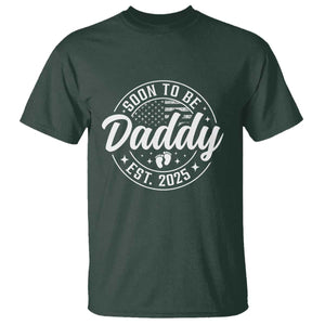 Funny Promoted To Daddy 2025 T Shirt Newborn Vintage American Flag Baby Footprint TS11 Dark Forest Green Print Your Wear