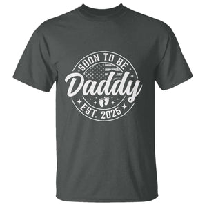Funny Promoted To Daddy 2025 T Shirt Newborn Vintage American Flag Baby Footprint TS11 Dark Heather Print Your Wear