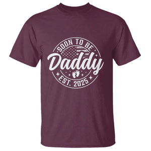 Funny Promoted To Daddy 2025 T Shirt Newborn Vintage American Flag Baby Footprint TS11 Maroon Print Your Wear