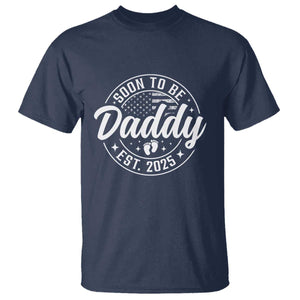 Funny Promoted To Daddy 2025 T Shirt Newborn Vintage American Flag Baby Footprint TS11 Navy Print Your Wear