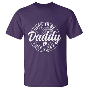 Funny Promoted To Daddy 2025 T Shirt Newborn Vintage American Flag Baby Footprint TS11 Purple Print Your Wear